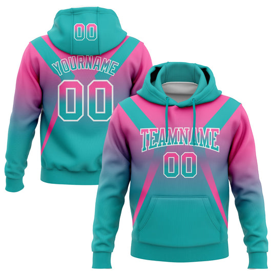 Custom Stitched Pink Aqua-White Fade Fashion Arrow Sports Pullover Sweatshirt Hoodie - Main View