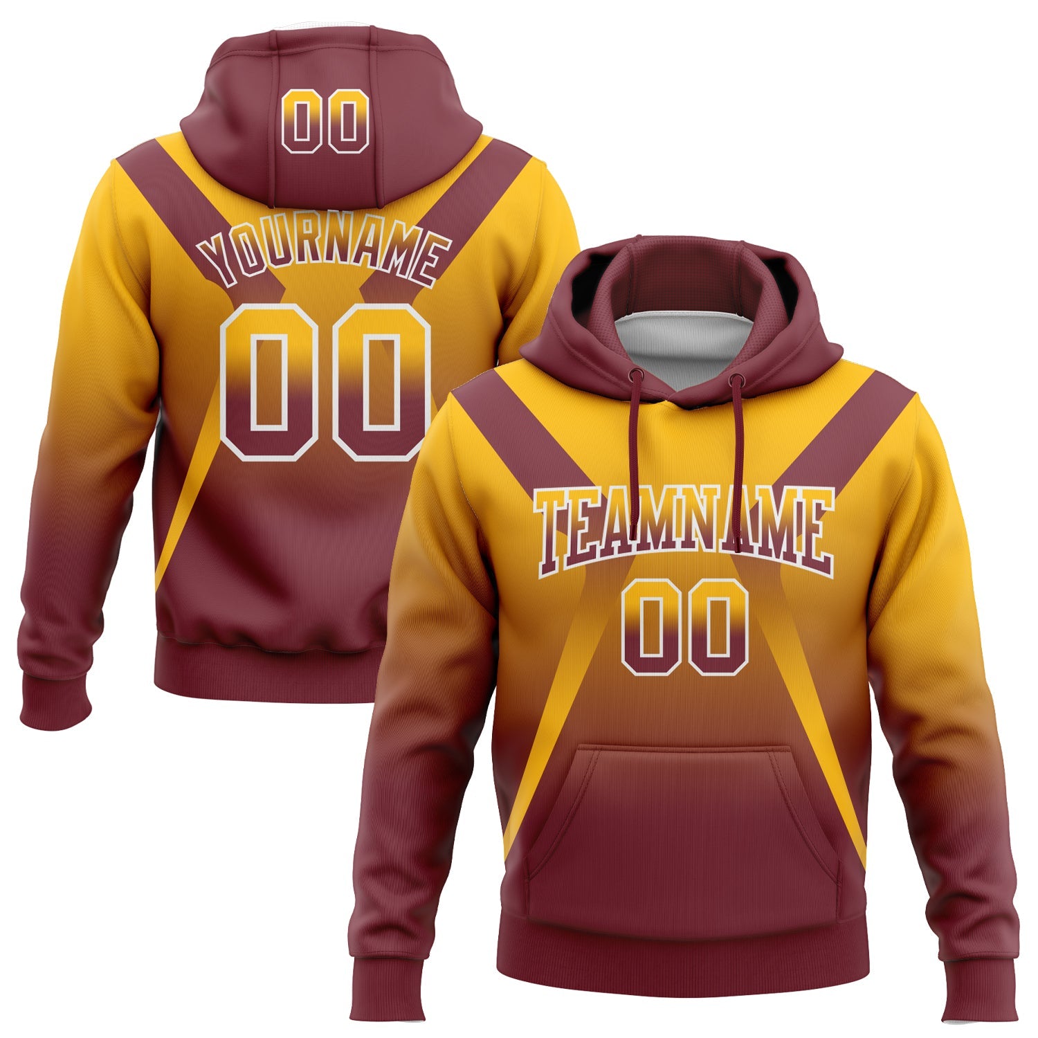 Custom Stitched Gold Burgundy-White Fade Fashion Arrow Sports Pullover Sweatshirt Hoodie - Main View