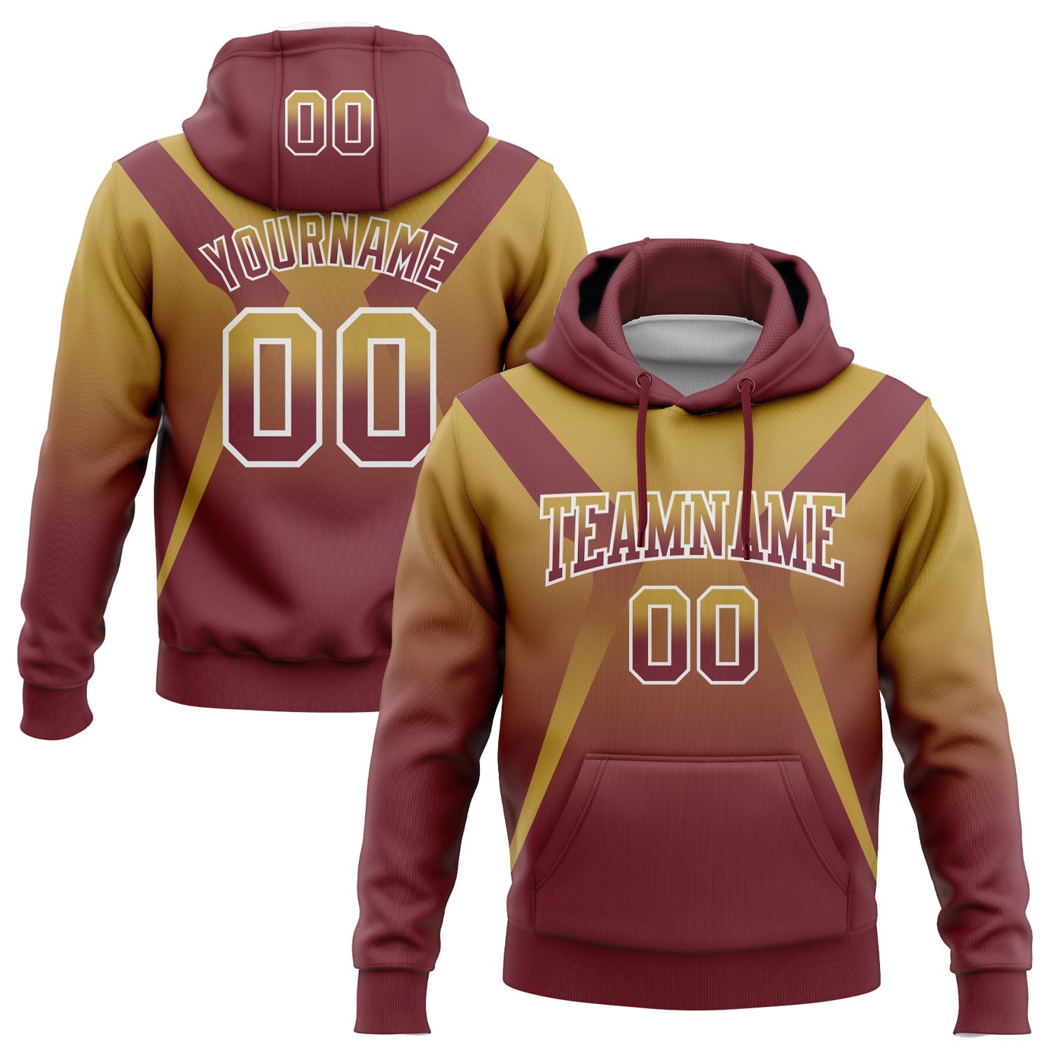 Custom Stitched Old Gold Burgundy-White Fade Fashion Arrow Sports Pullover Sweatshirt Hoodie - Main View