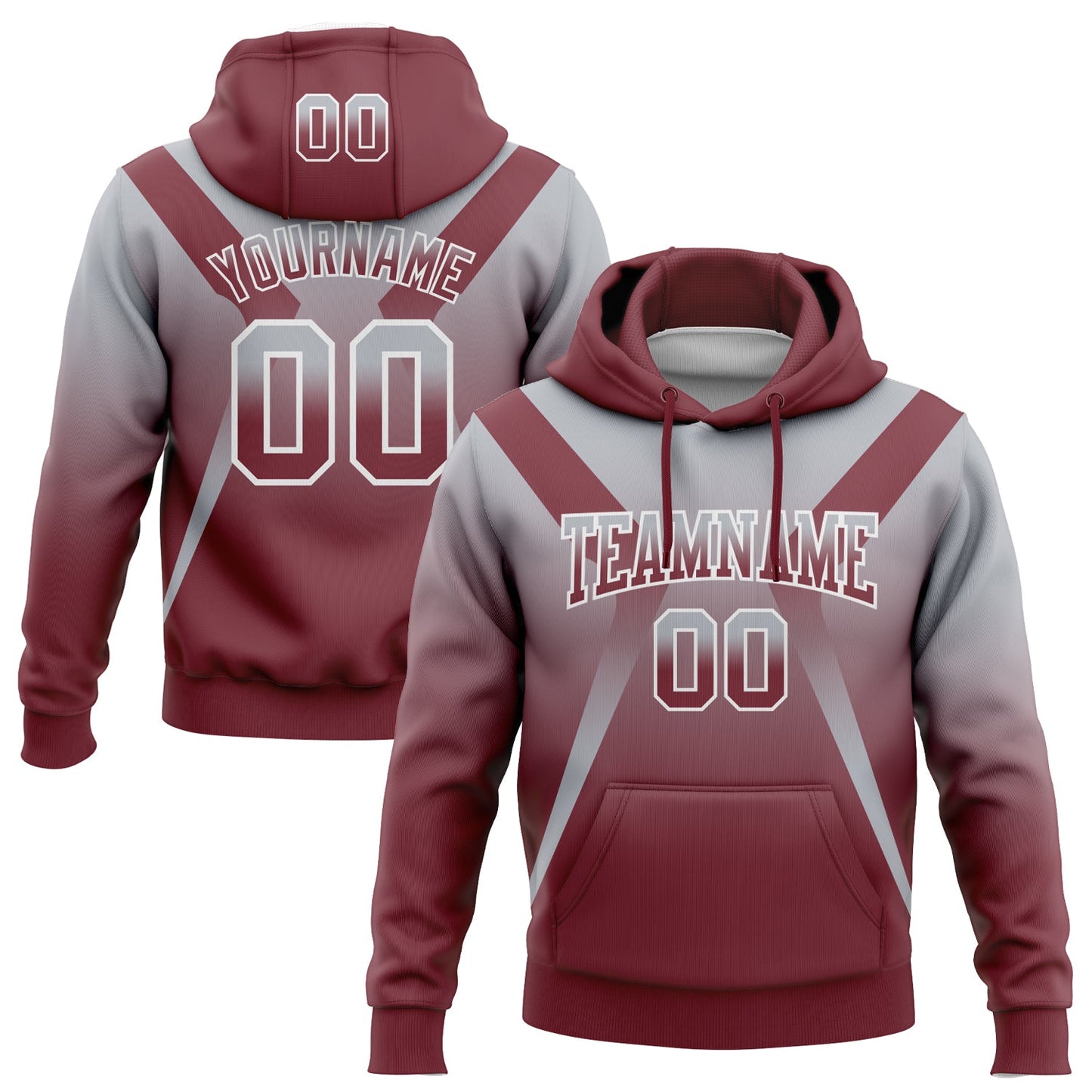 Custom Stitched Gray Burgundy-White Fade Fashion Arrow Sports Pullover Sweatshirt Hoodie - Main View