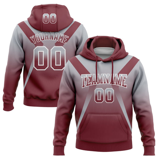 Custom Stitched Gray Burgundy-White Fade Fashion Arrow Sports Pullover Sweatshirt Hoodie - Main View