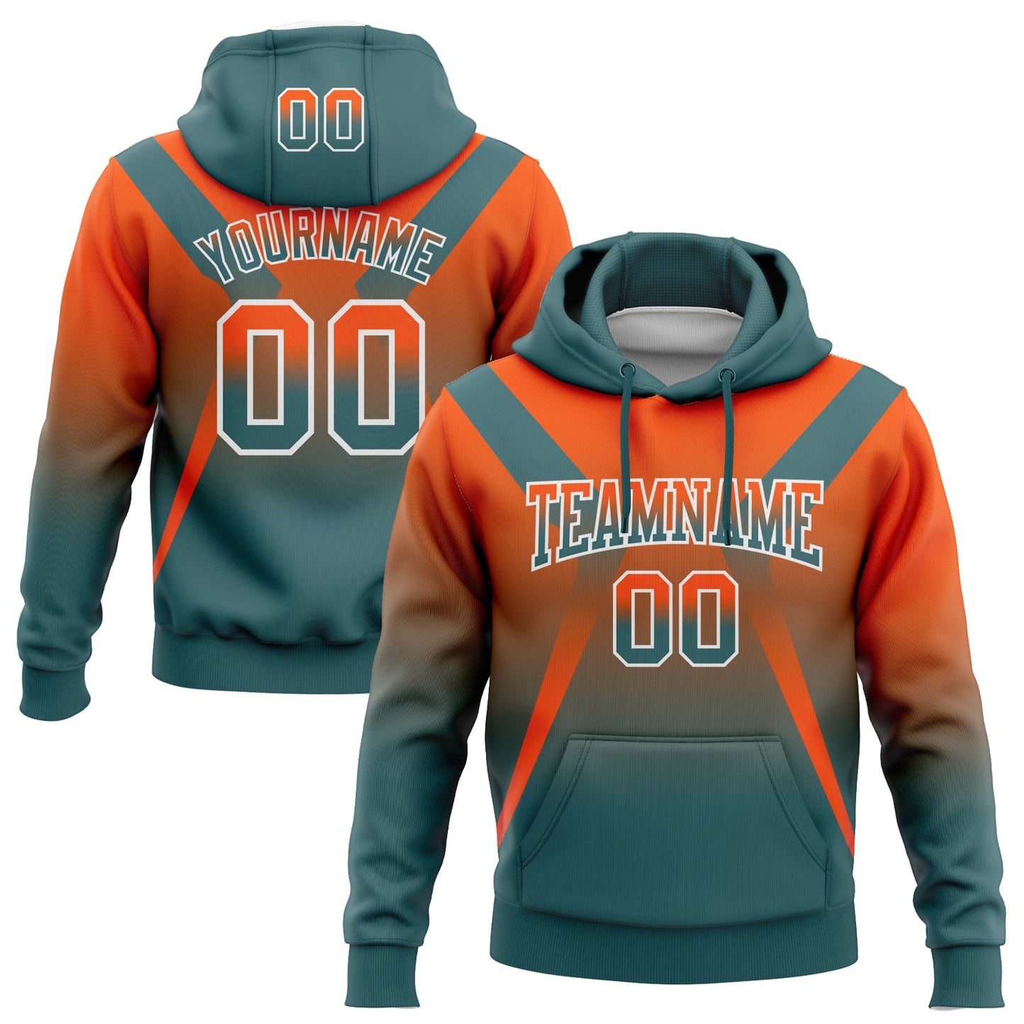 Custom Stitched Orange Midnight Green-White Fade Fashion Arrow Sports Pullover Sweatshirt Hoodie - Main View