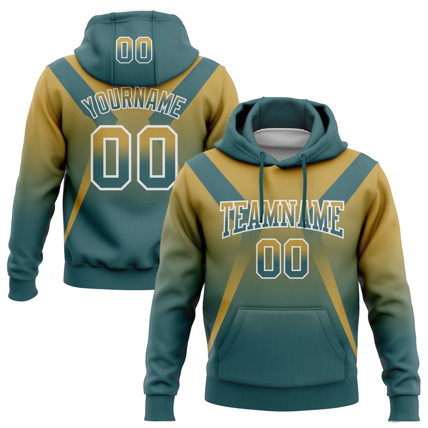 Custom Stitched Old Gold Midnight Green-White Fade Fashion Arrow Sports Pullover Sweatshirt Hoodie - Main View