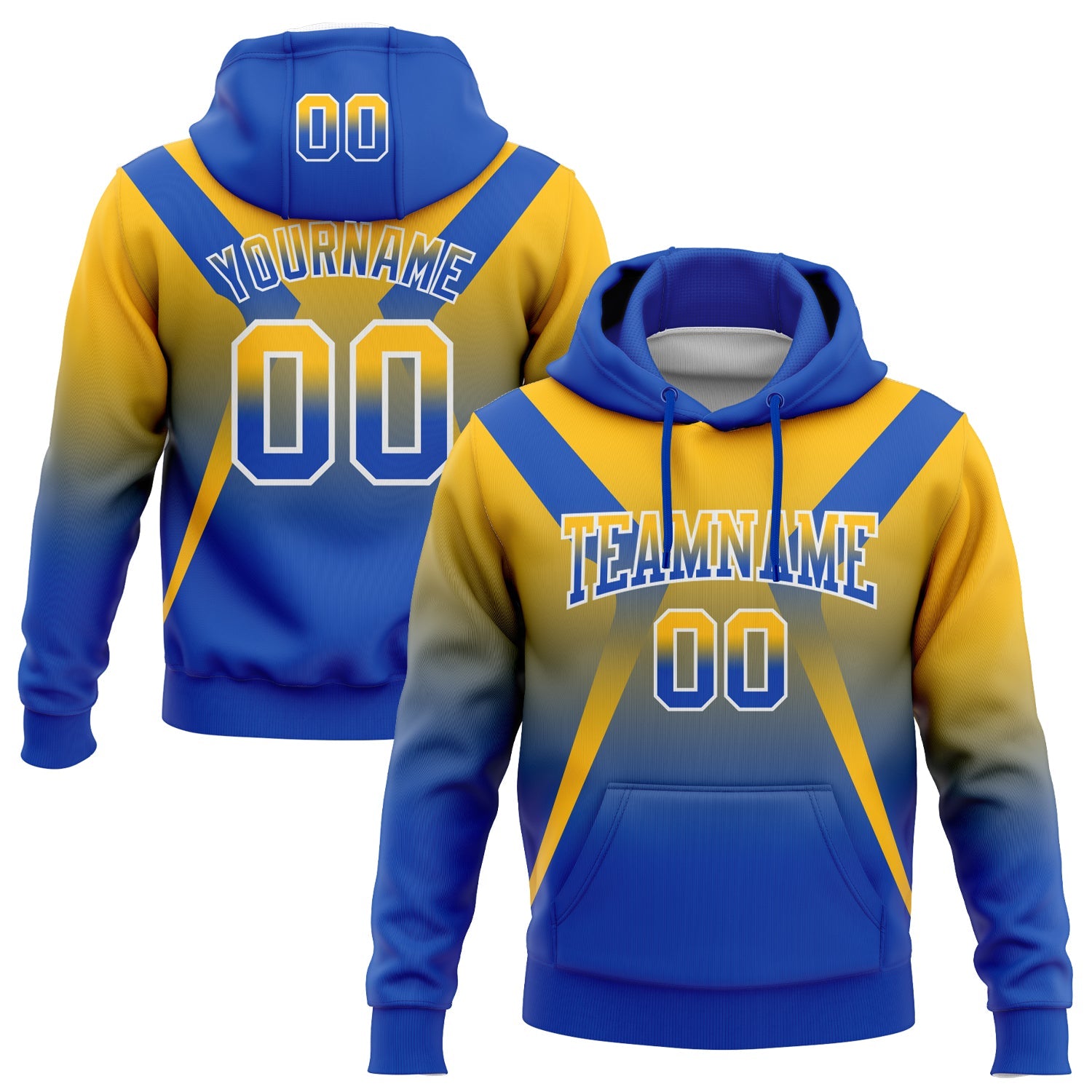 Custom Stitched Gold Thunder Blue-White Fade Fashion Arrow Sports Pullover Sweatshirt Hoodie - Main View