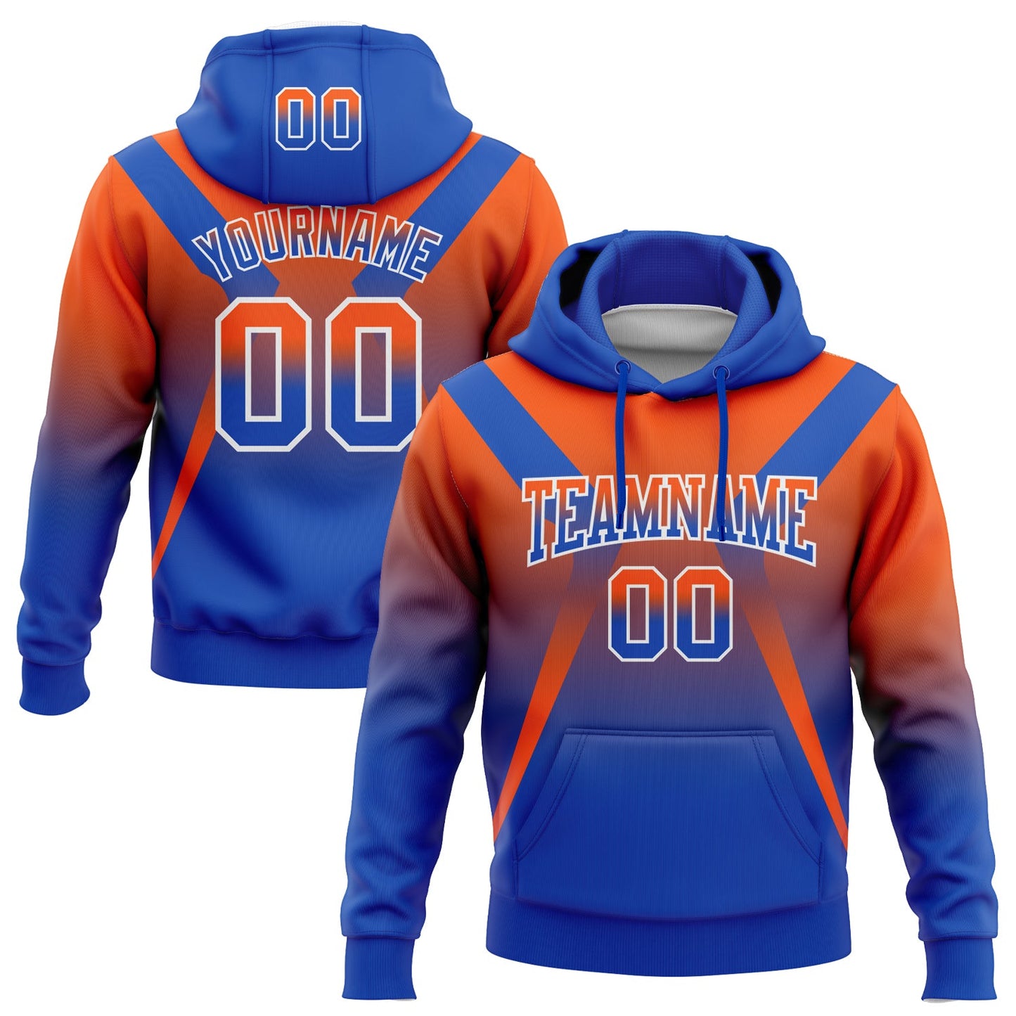 Custom Stitched Orange Thunder Blue-White Fade Fashion Arrow Sports Pullover Sweatshirt Hoodie - Main View