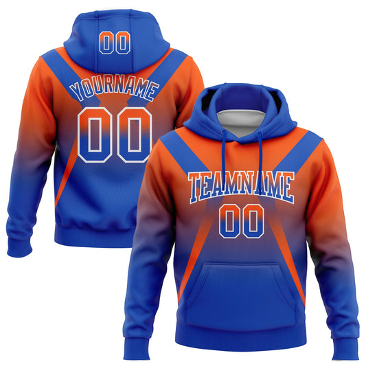 Custom Stitched Orange Thunder Blue-White Fade Fashion Arrow Sports Pullover Sweatshirt Hoodie - Main View