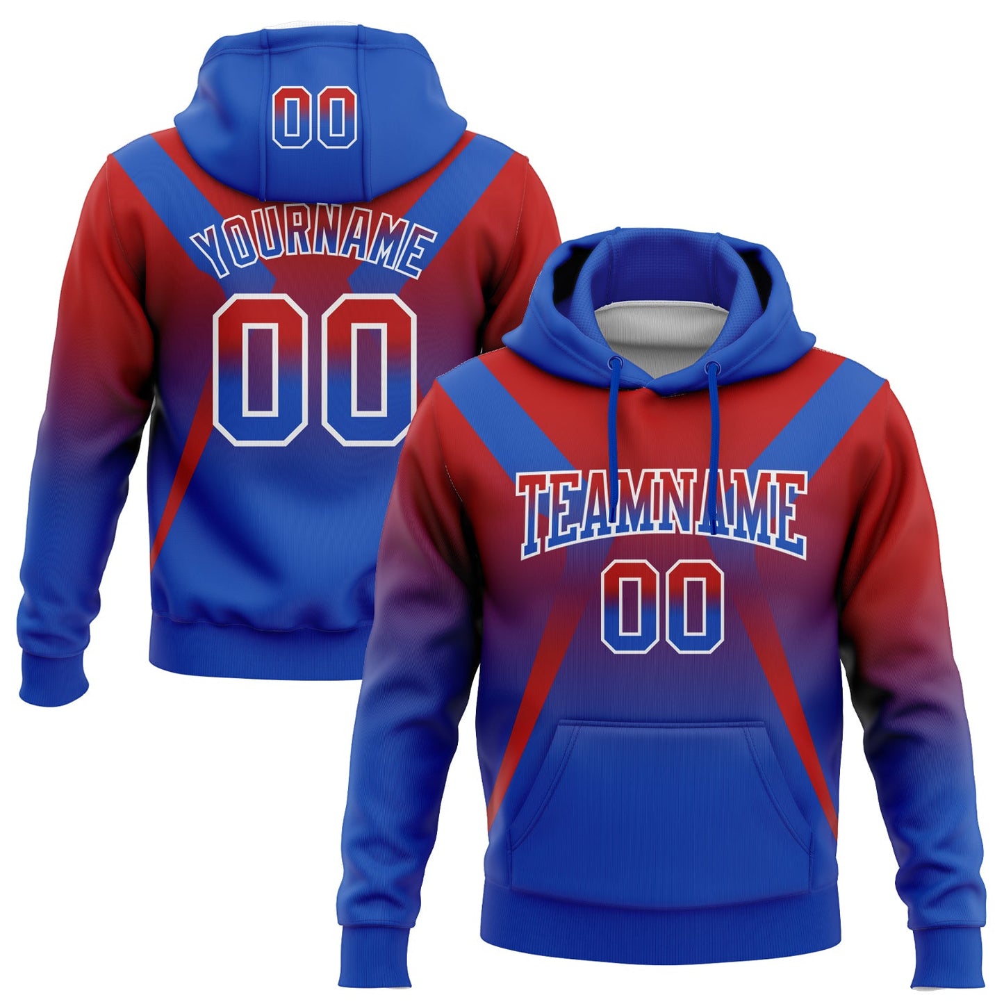 Custom Stitched Red Thunder Blue-White Fade Fashion Arrow Sports Pullover Sweatshirt Hoodie - Main View