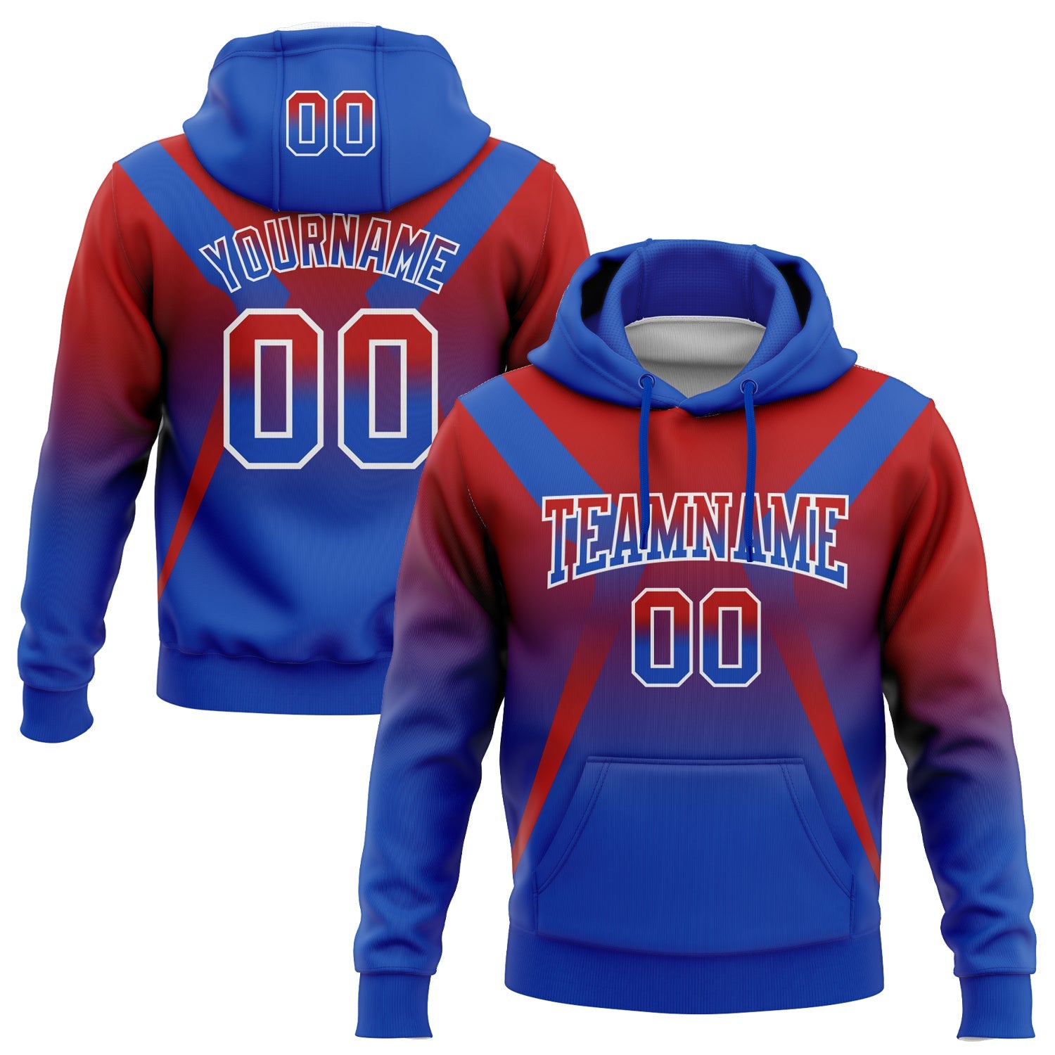 Custom Stitched Red Thunder Blue-White Fade Fashion Arrow Sports Pullover Sweatshirt Hoodie - Main View