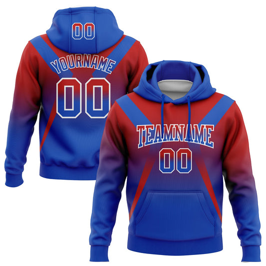 Custom Stitched Red Thunder Blue-White Fade Fashion Arrow Sports Pullover Sweatshirt Hoodie - Main View