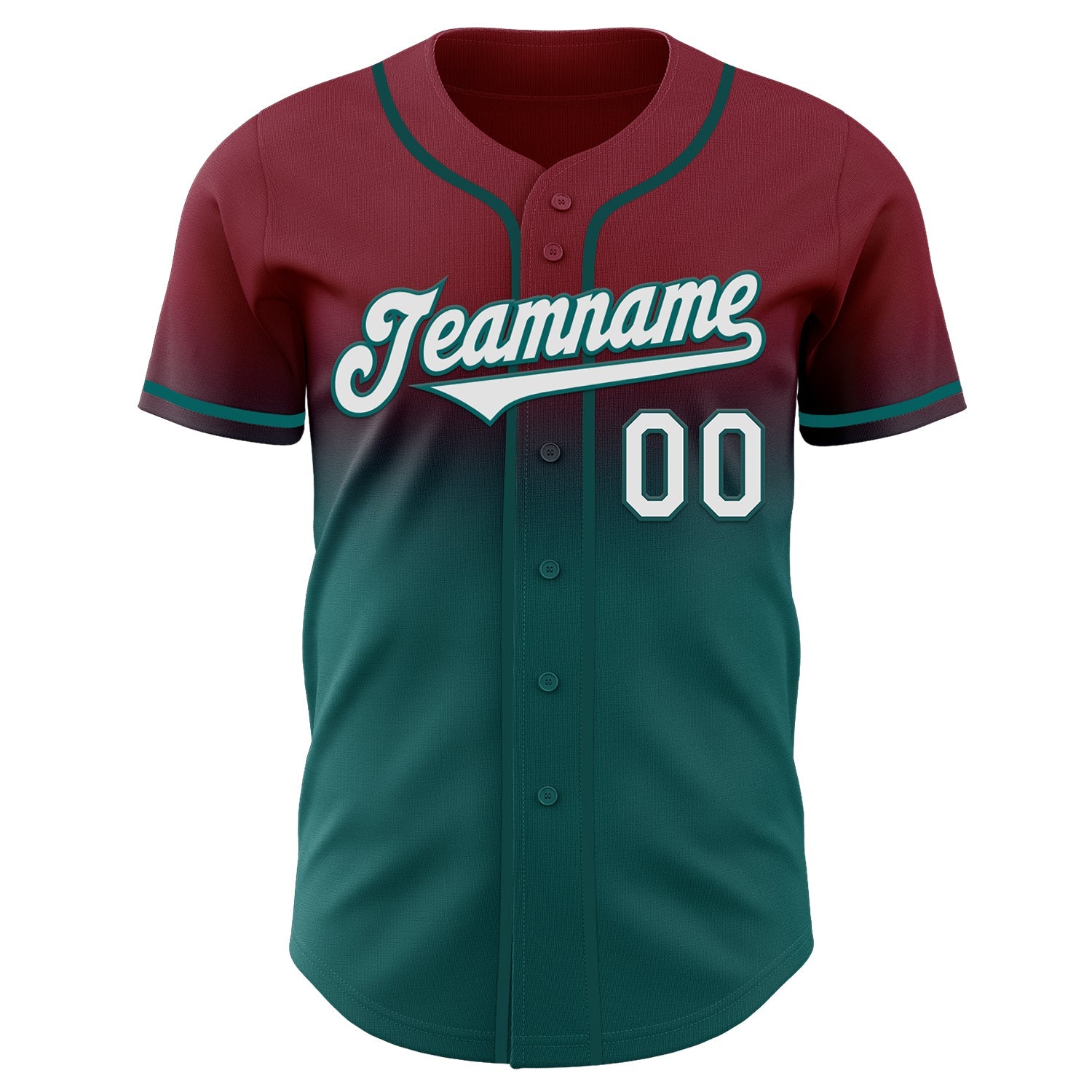 Custom Crimson White-Teal Authentic Fade Fashion Baseball Jersey view 2