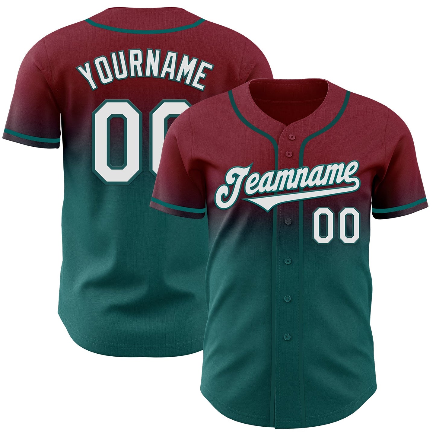 Custom Crimson White-Teal Authentic Fade Fashion Baseball Jersey - Main View