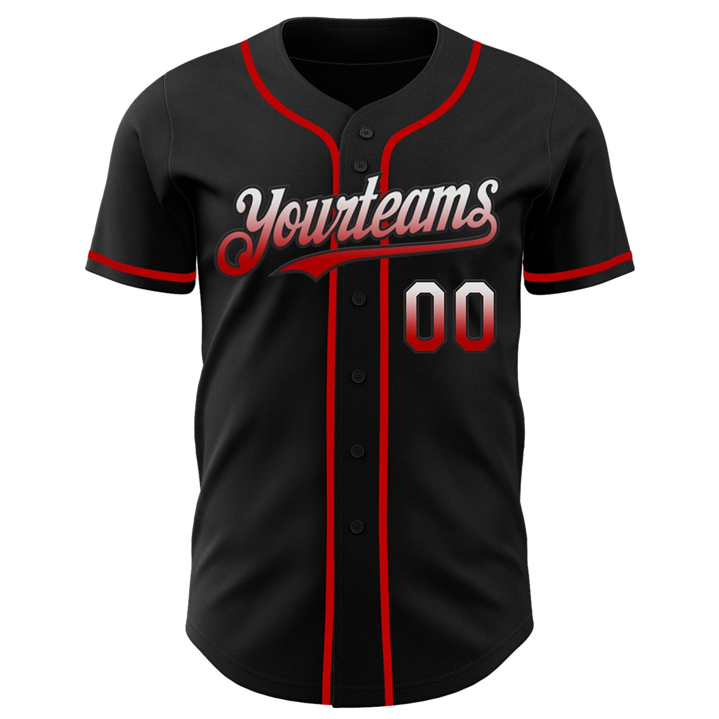 Custom Black White-Red Authentic Fade Fashion Baseball Jersey view 2