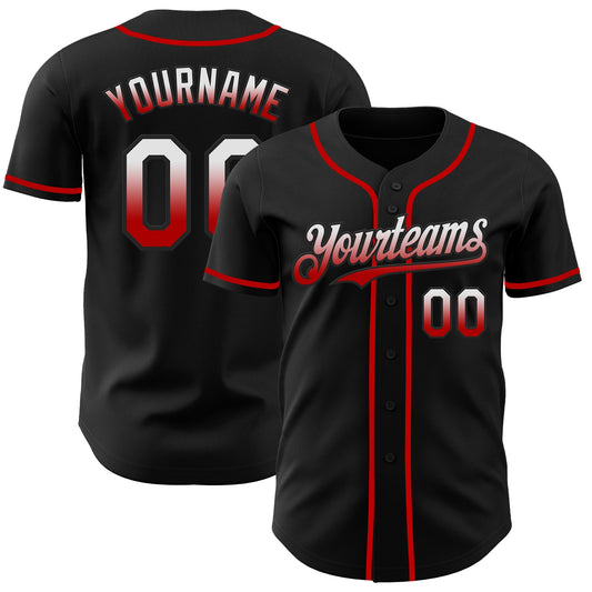 Custom Black White-Red Authentic Fade Fashion Baseball Jersey - Main View
