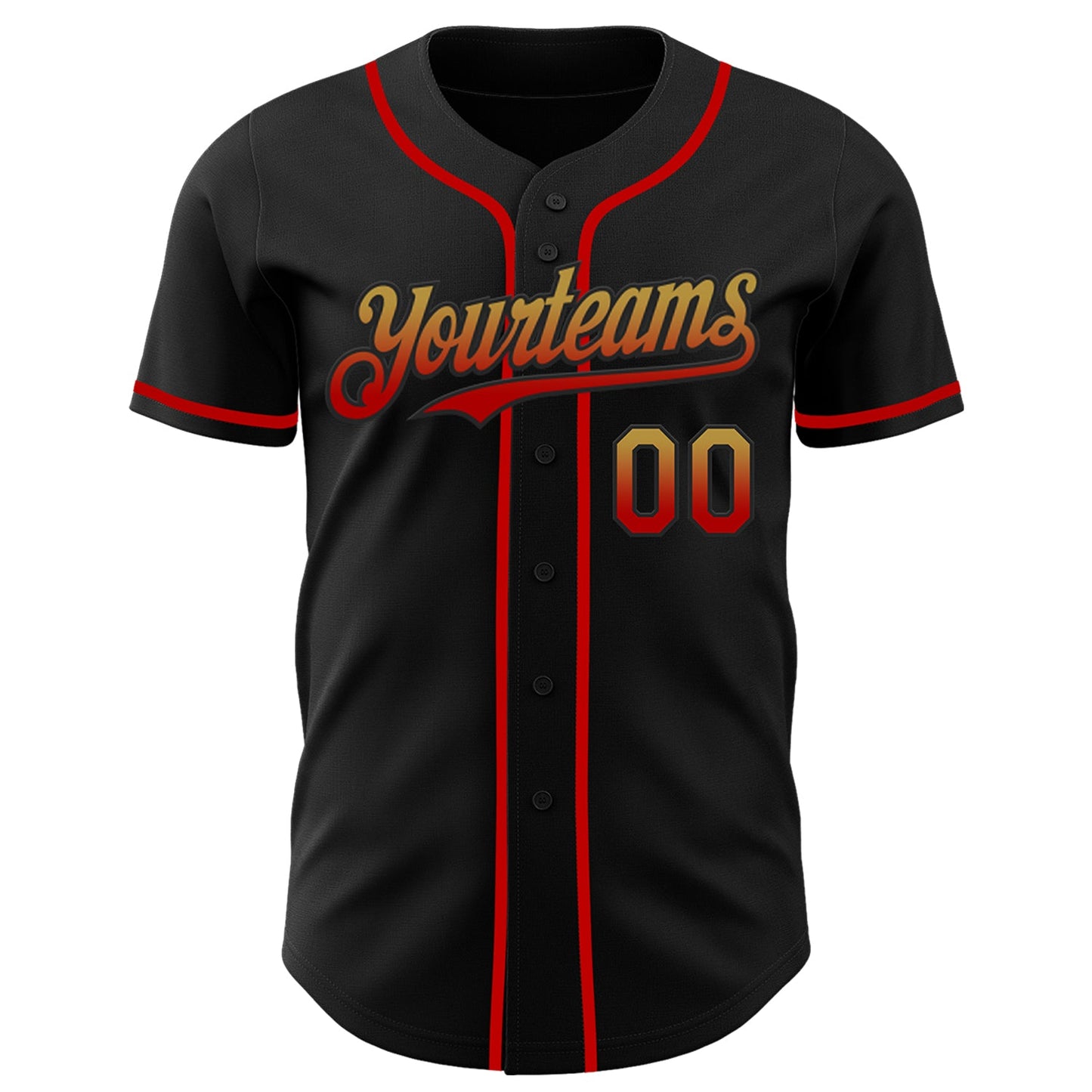 Custom Black Old Gold-Red Authentic Fade Fashion Baseball Jersey view 2