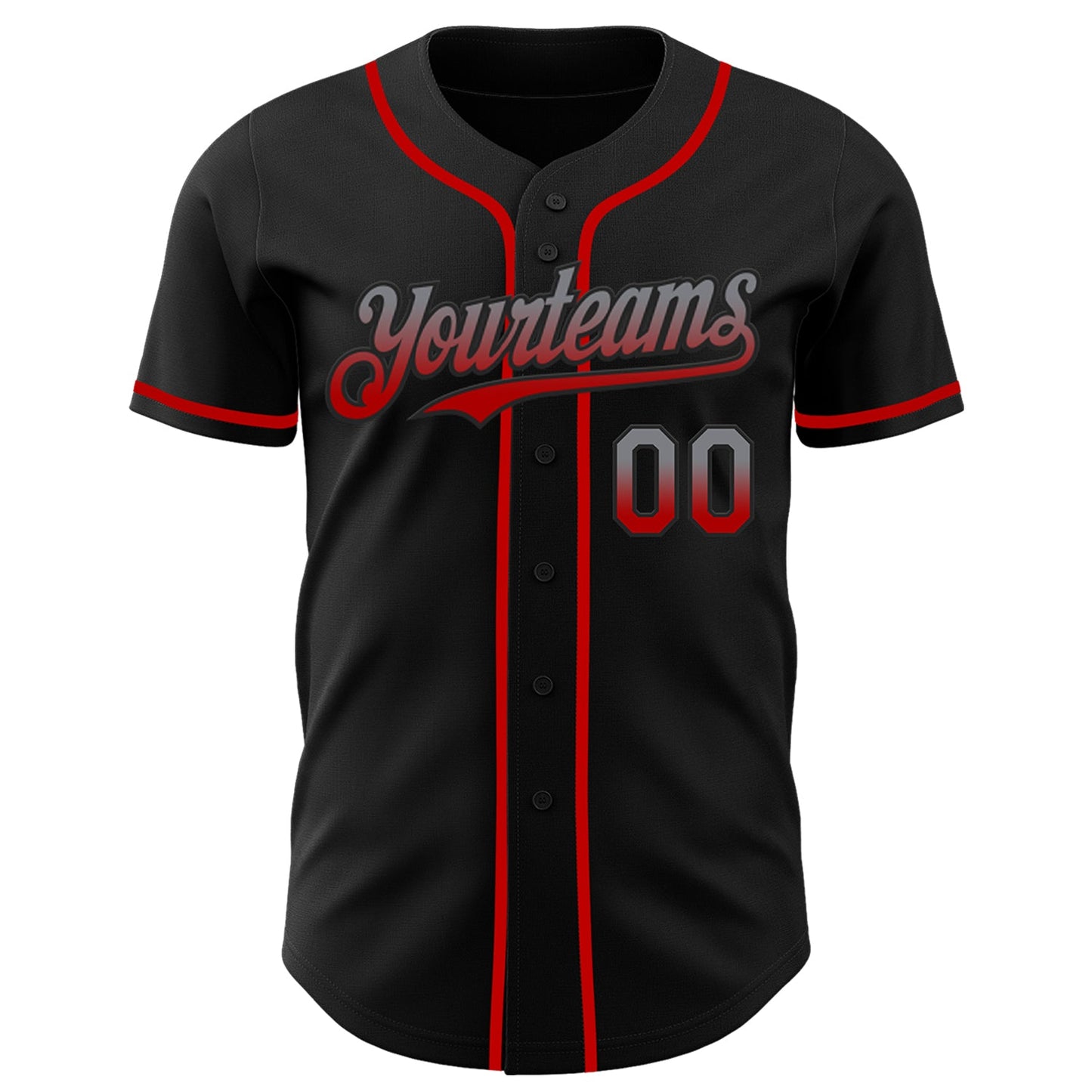 Custom Black Gray-Red Authentic Fade Fashion Baseball Jersey view 2