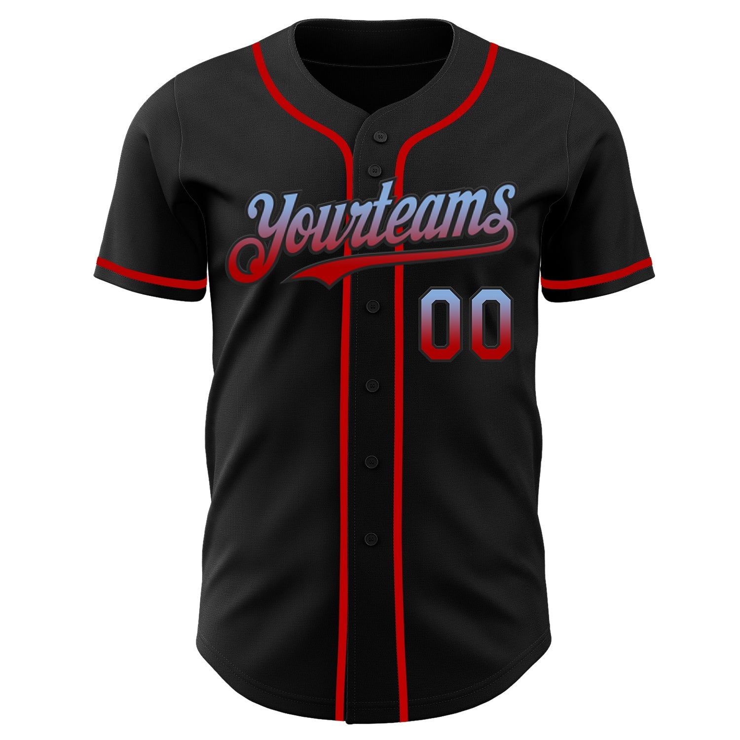 Custom Black Light Blue-Red Authentic Fade Fashion Baseball Jersey view 2