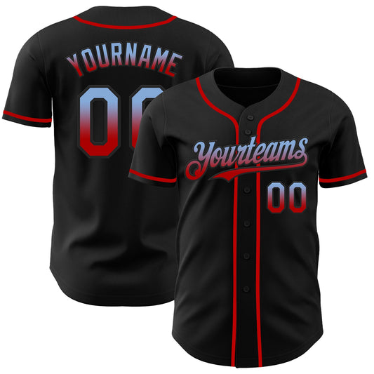 Custom Black Light Blue-Red Authentic Fade Fashion Baseball Jersey - Main View