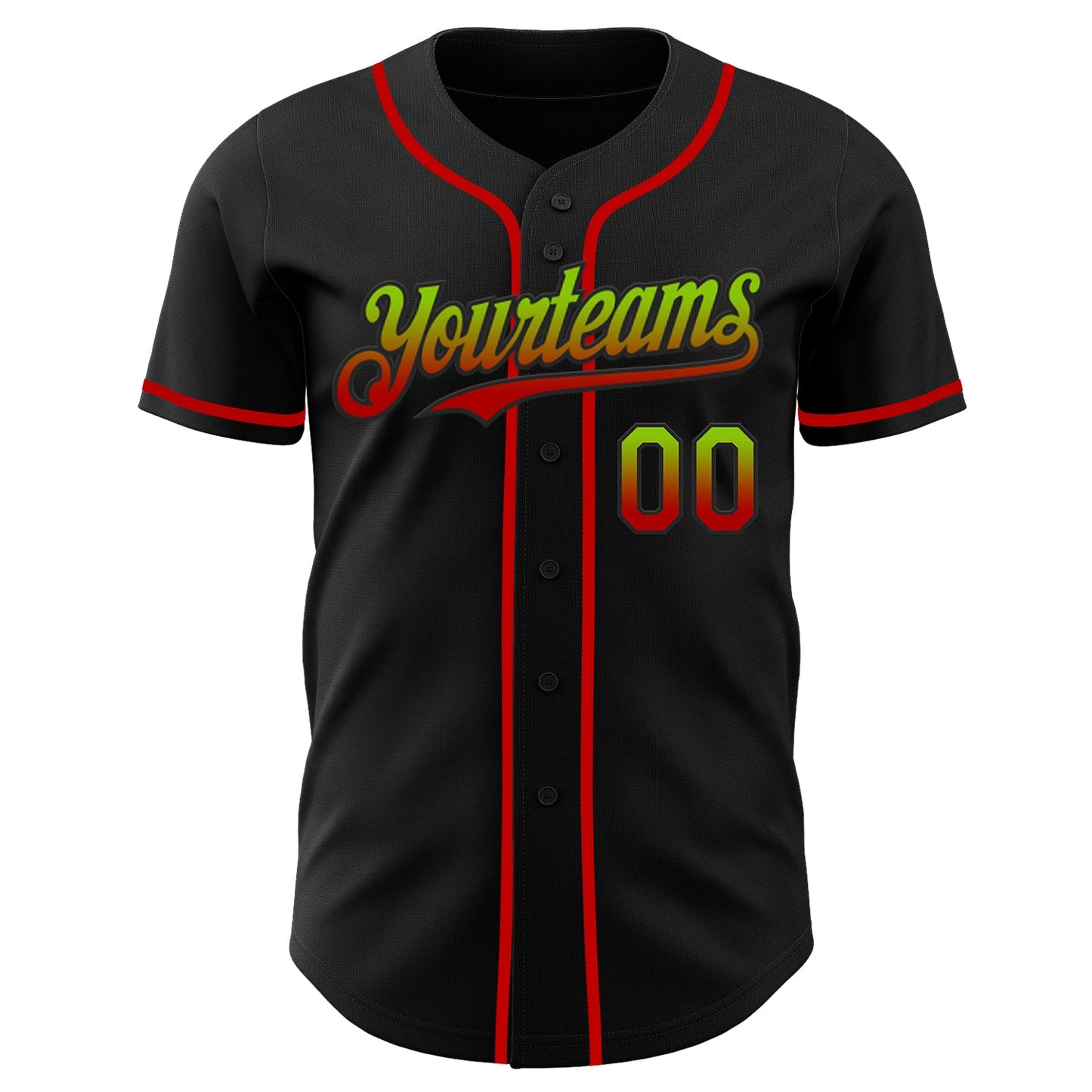 Custom Black Neon Green-Red Authentic Fade Fashion Baseball Jersey view 2