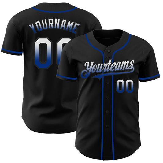 Custom Black White-Royal Authentic Fade Fashion Baseball Jersey - Main View