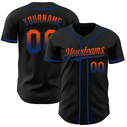 Custom Black Orange-Royal Authentic Fade Fashion Baseball Jersey - Main View