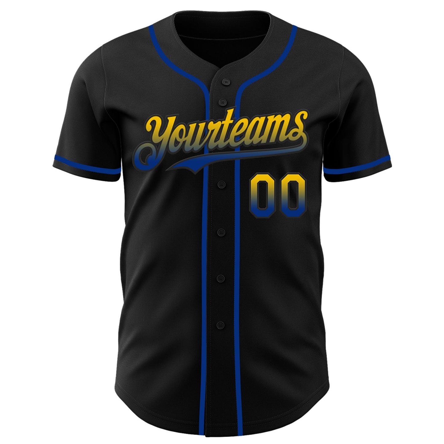 Custom Black Yellow-Royal Authentic Fade Fashion Baseball Jersey view 2