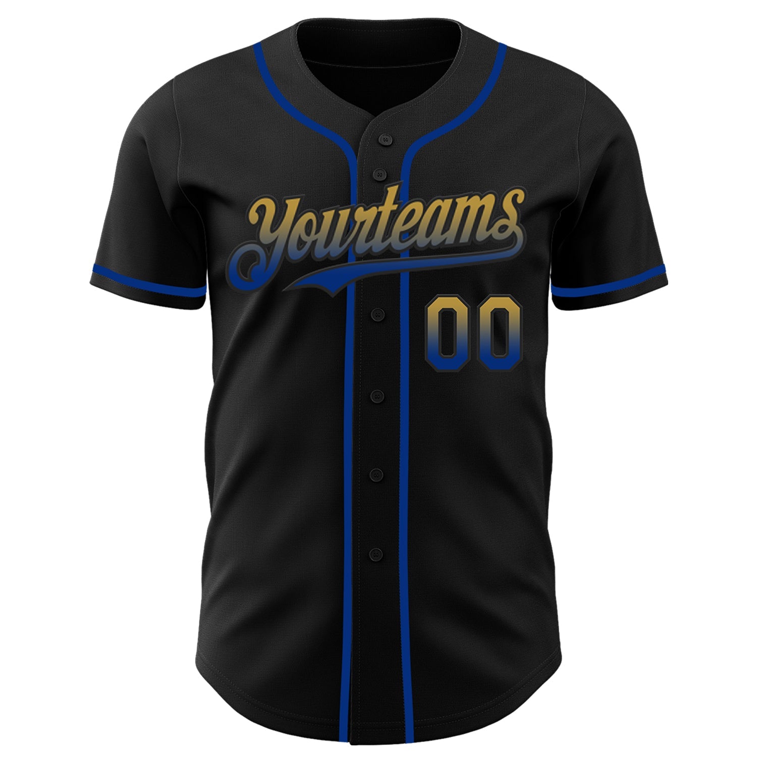 Custom Black Old Gold-Royal Authentic Fade Fashion Baseball Jersey view 2