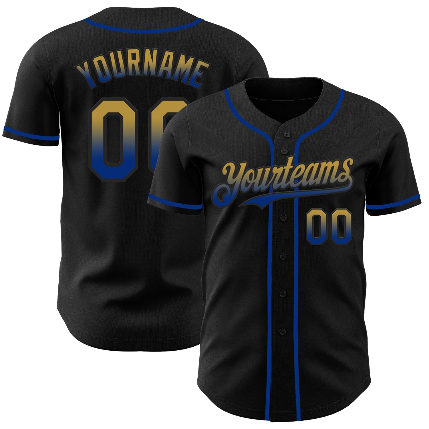Custom Black Old Gold-Royal Authentic Fade Fashion Baseball Jersey - Main View