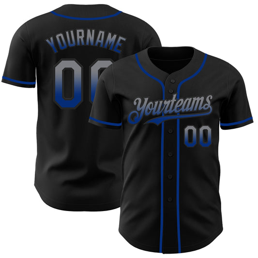 Custom Black Gray-Royal Authentic Fade Fashion Baseball Jersey - Main View