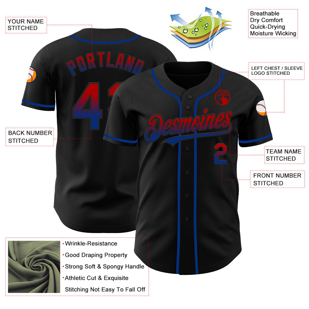 Custom Black Red-Royal Authentic Fade Fashion Baseball Jersey view 3