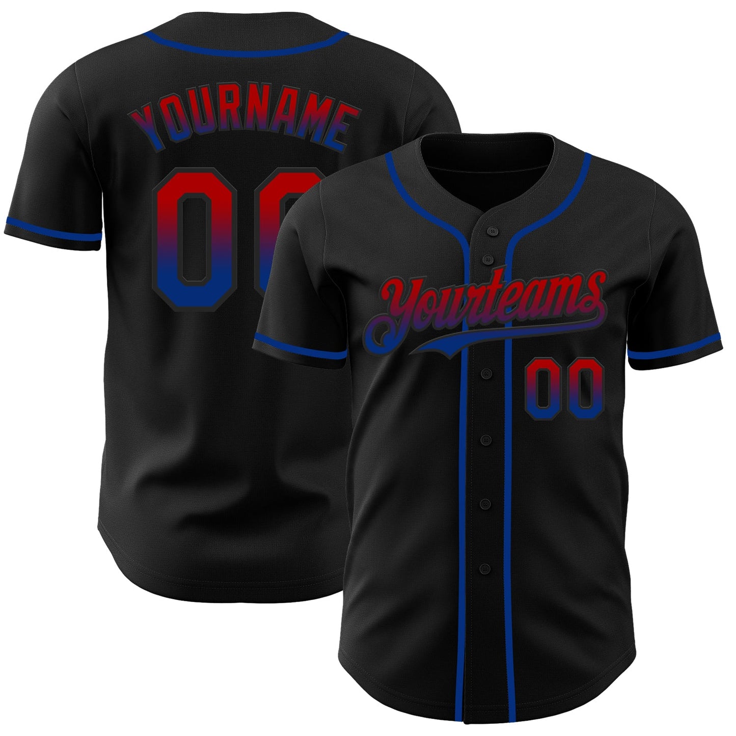 Custom Black Red-Royal Authentic Fade Fashion Baseball Jersey - Main View