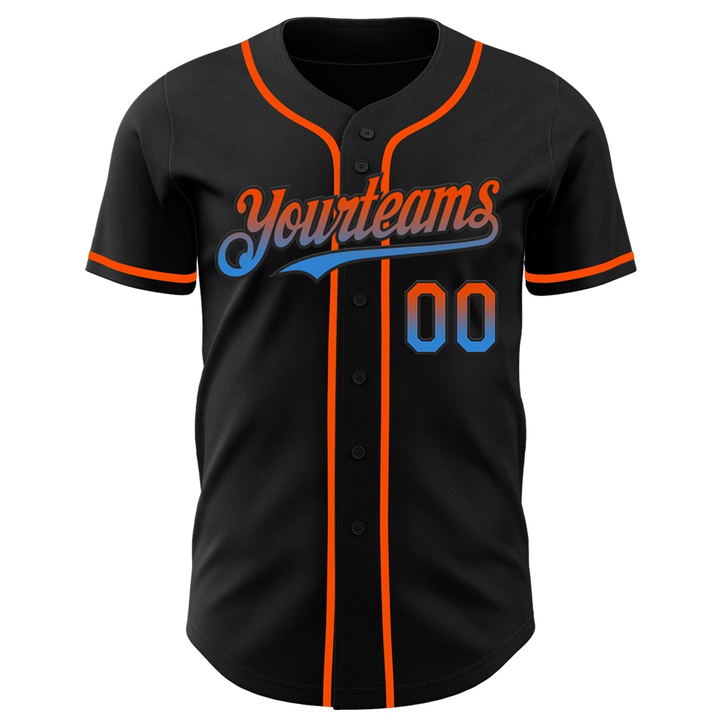 Custom Black Orange-Electric Blue Authentic Fade Fashion Baseball Jersey view 2
