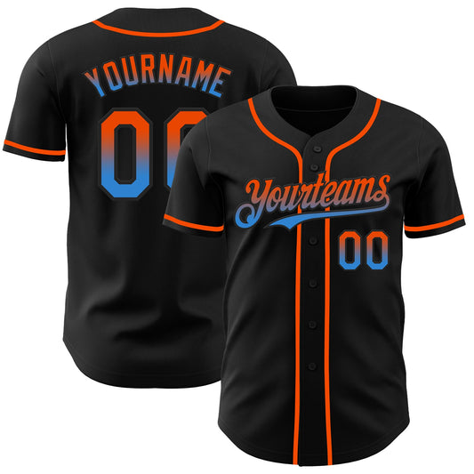 Custom Black Orange-Electric Blue Authentic Fade Fashion Baseball Jersey - Main View