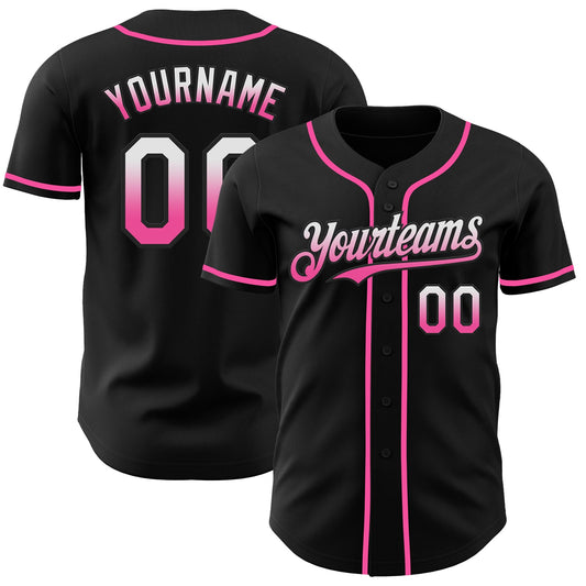 Custom Black White-Pink Authentic Fade Fashion Baseball Jersey - Main View