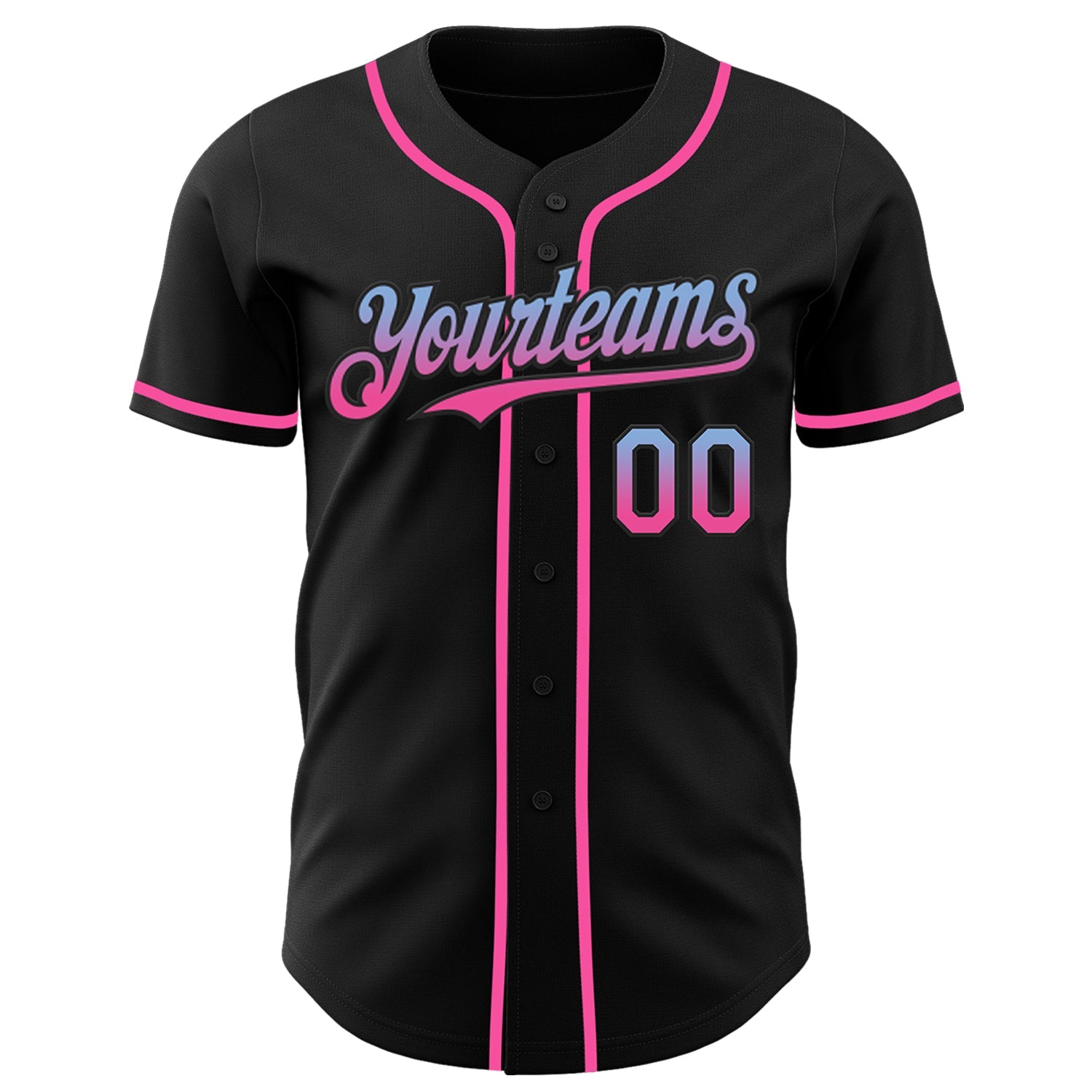 Custom Black Light Blue-Pink Authentic Fade Fashion Baseball Jersey view 2