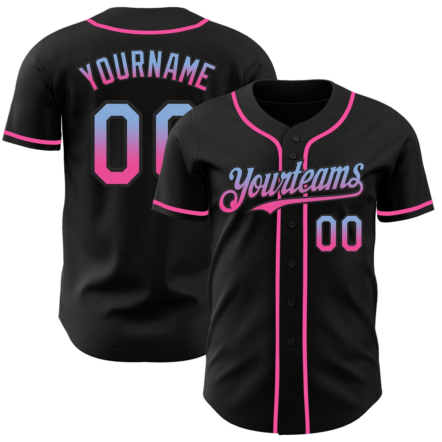 Custom Black Light Blue-Pink Authentic Fade Fashion Baseball Jersey - Main View