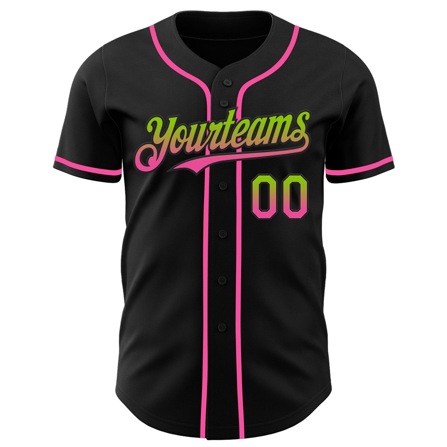 Custom Black Neon Green-Pink Authentic Fade Fashion Baseball Jersey view 2