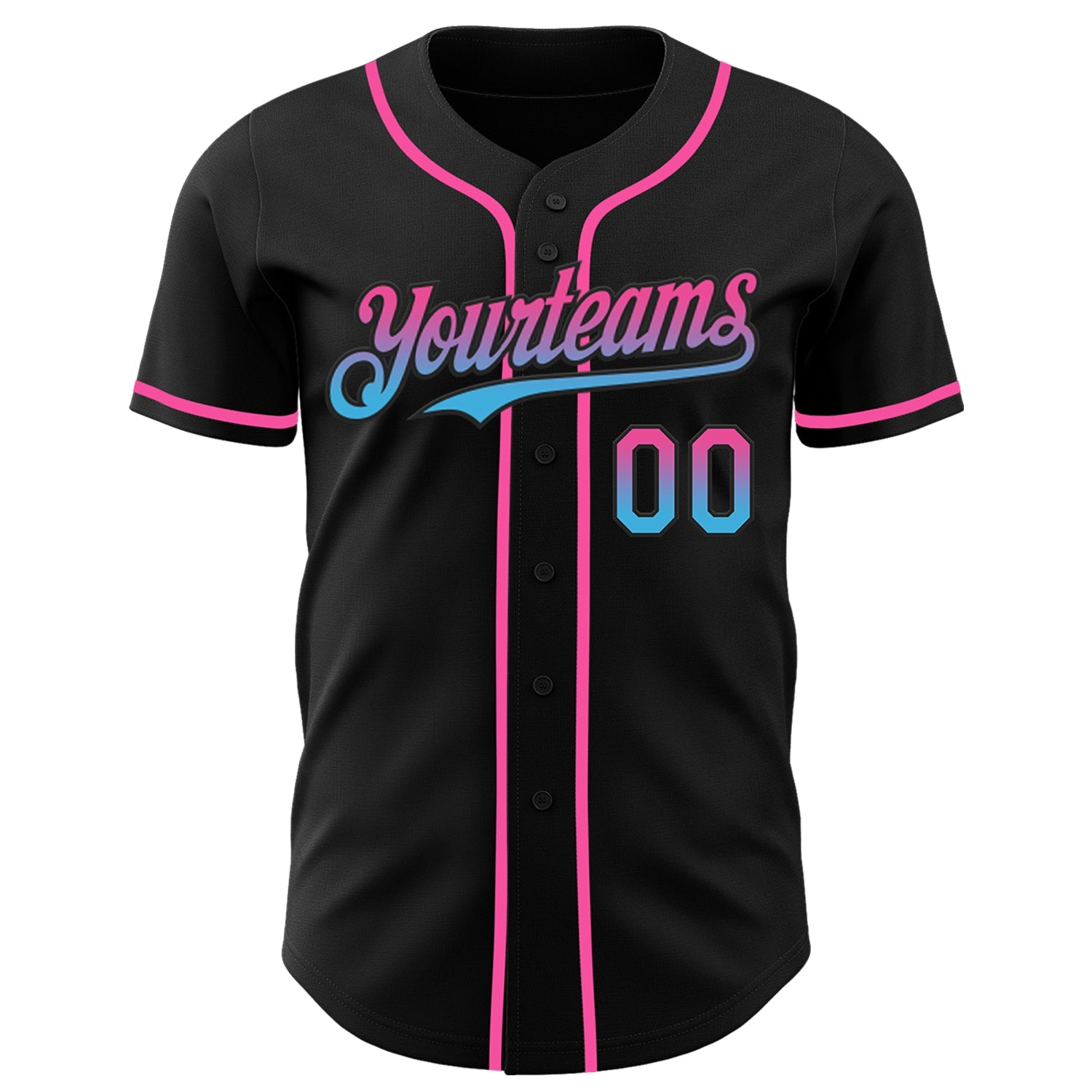 Custom Black Pink-Sky Blue Authentic Fade Fashion Baseball Jersey view 2