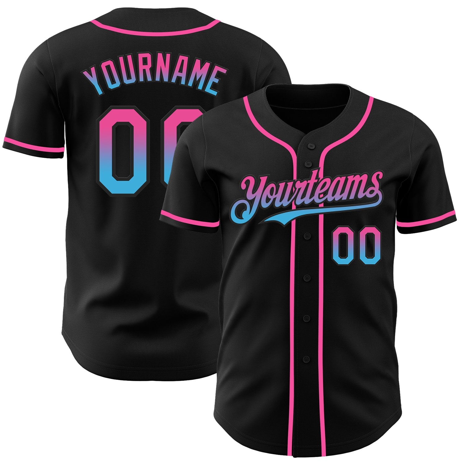 Custom Black Pink-Sky Blue Authentic Fade Fashion Baseball Jersey - Main View