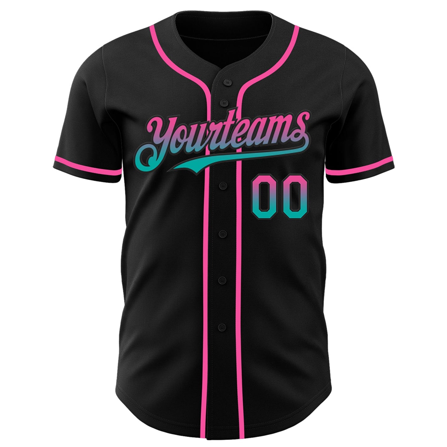 Custom Black Pink-Aqua Authentic Fade Fashion Baseball Jersey view 2