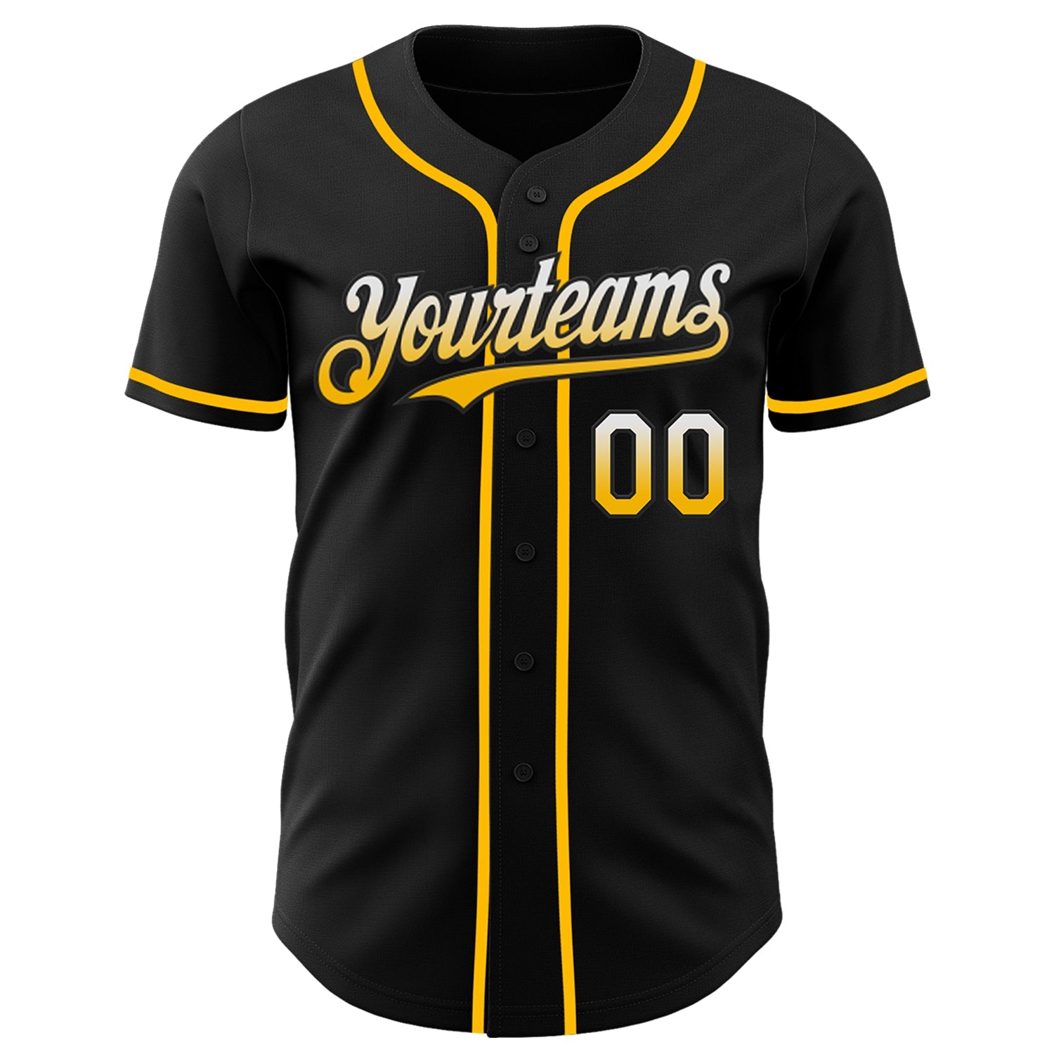 Custom Black White-Gold Authentic Fade Fashion Baseball Jersey view 2