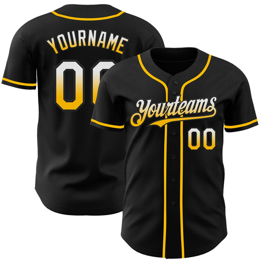 Custom Black White-Gold Authentic Fade Fashion Baseball Jersey - Main View