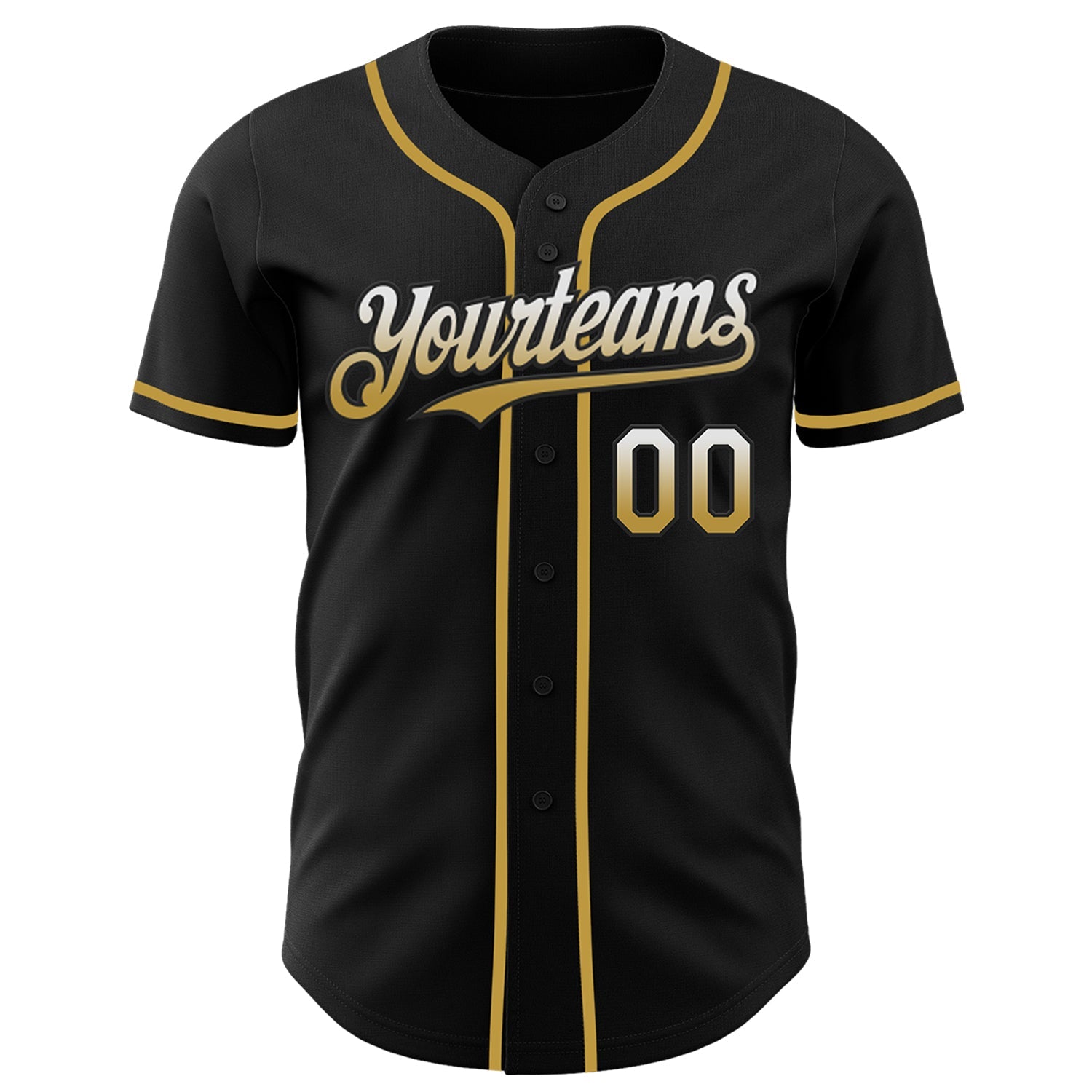 Custom Black White-Old Gold Authentic Fade Fashion Baseball Jersey view 2