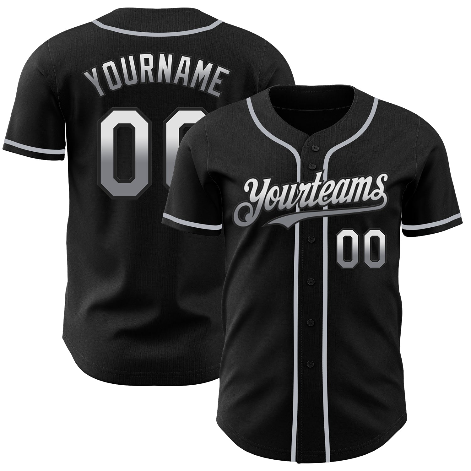 Custom Black White-Gray Authentic Fade Fashion Baseball Jersey - Main View