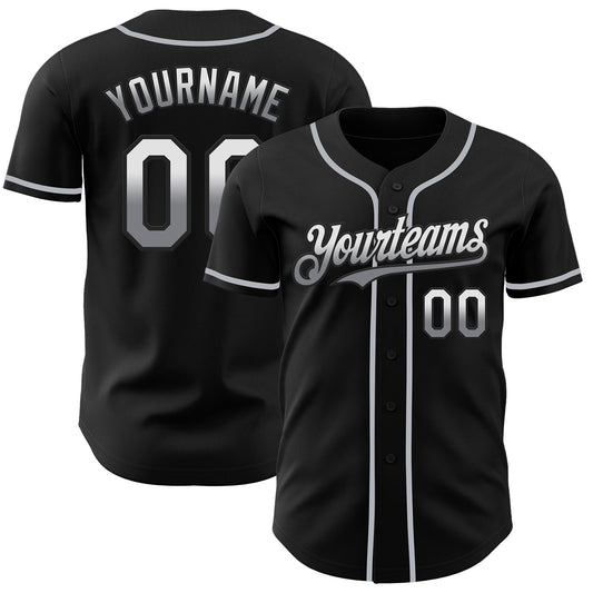 Custom Black White-Gray Authentic Fade Fashion Baseball Jersey - Main View