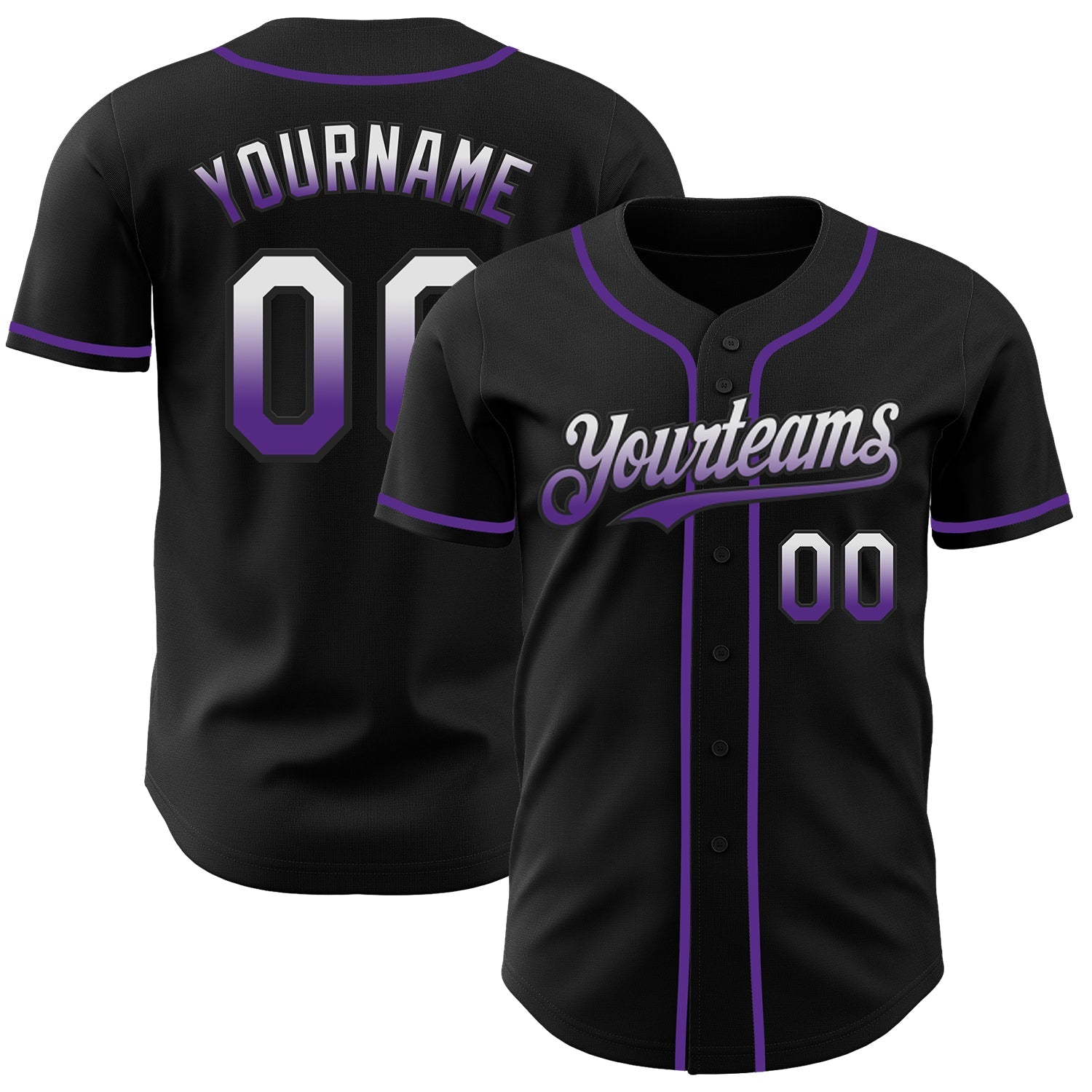 Custom Black White-Purple Authentic Fade Fashion Baseball Jersey - Main View