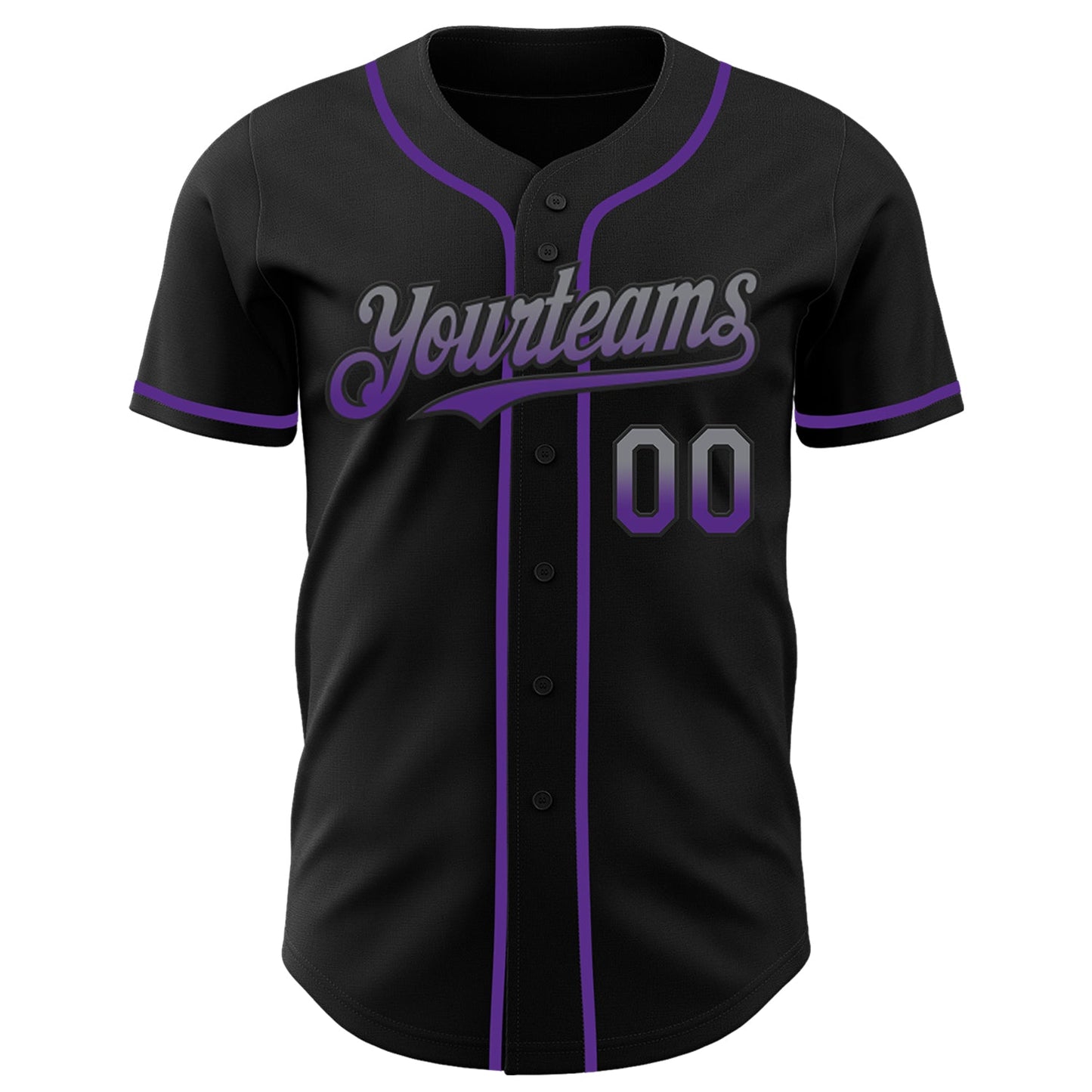 Custom Black Gray-Purple Authentic Fade Fashion Baseball Jersey view 2