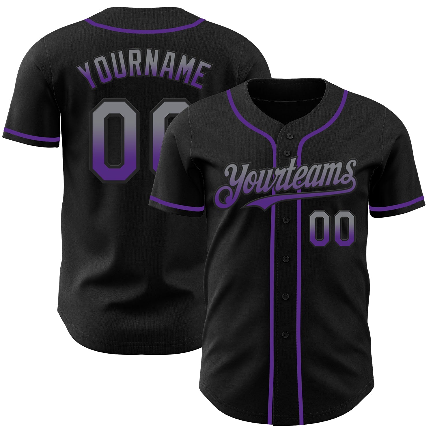 Custom Black Gray-Purple Authentic Fade Fashion Baseball Jersey - Main View