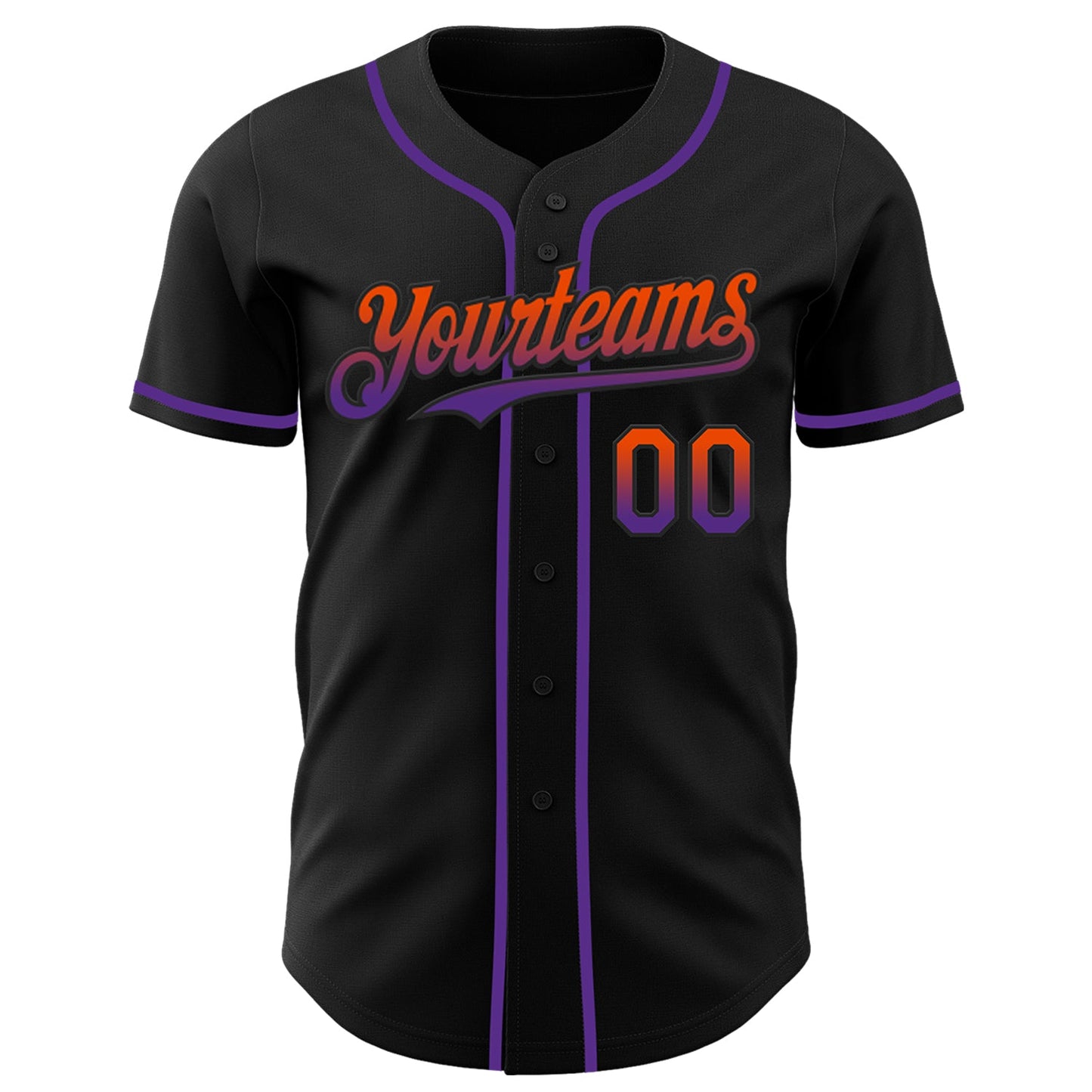Custom Black Orange-Purple Authentic Fade Fashion Baseball Jersey view 2
