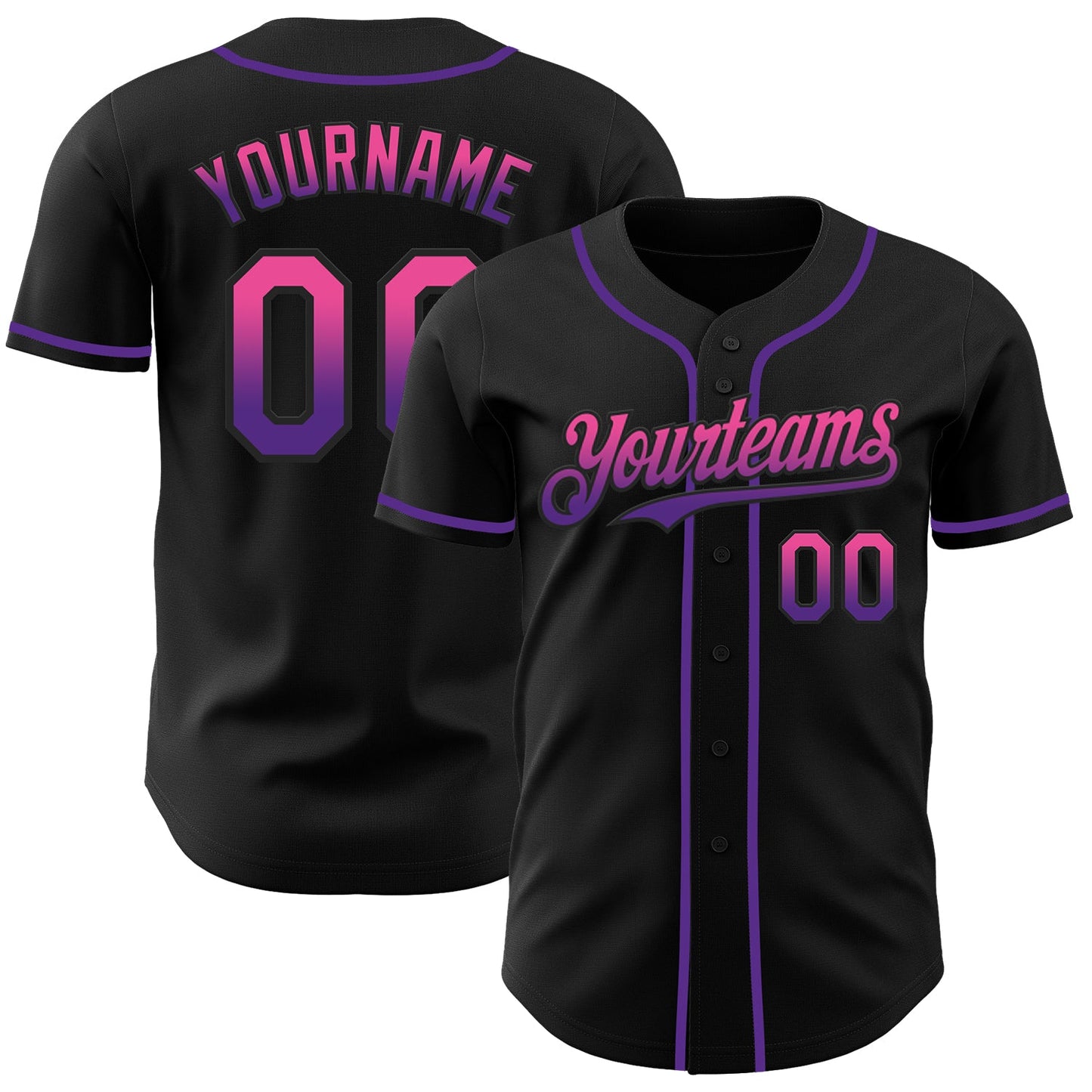 Custom Black Pink-Purple Authentic Fade Fashion Baseball Jersey - Main View
