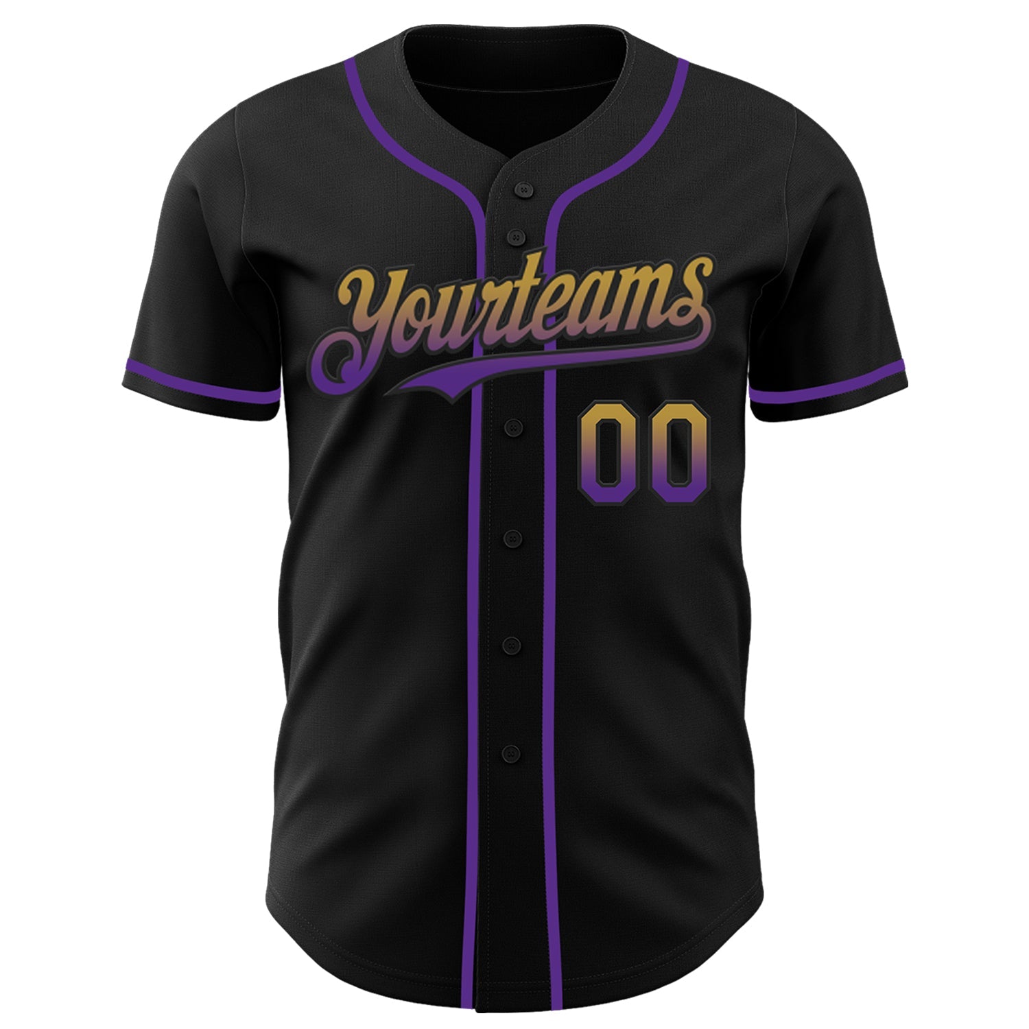 Custom Black Old Gold-Purple Authentic Fade Fashion Baseball Jersey view 2